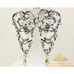 Серебряные серьги 925 проба. Женские серьги Мальва, с камушками. 2323